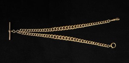 A 9ct gold graduated curb double-Albert chain, with t-bar, lobster clip and dog clip, gross weight