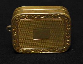 A pocket key-wound music box with Swiss Reuge movement in a novelty vinaigrette 'style' gilt brass