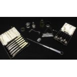 A small collection of assorted silver and silver-plated wares including a silver purse by William