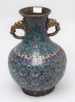 An early 20th century Chinese cloisonne enamel vase, of baluster form with gilt-brass elephant