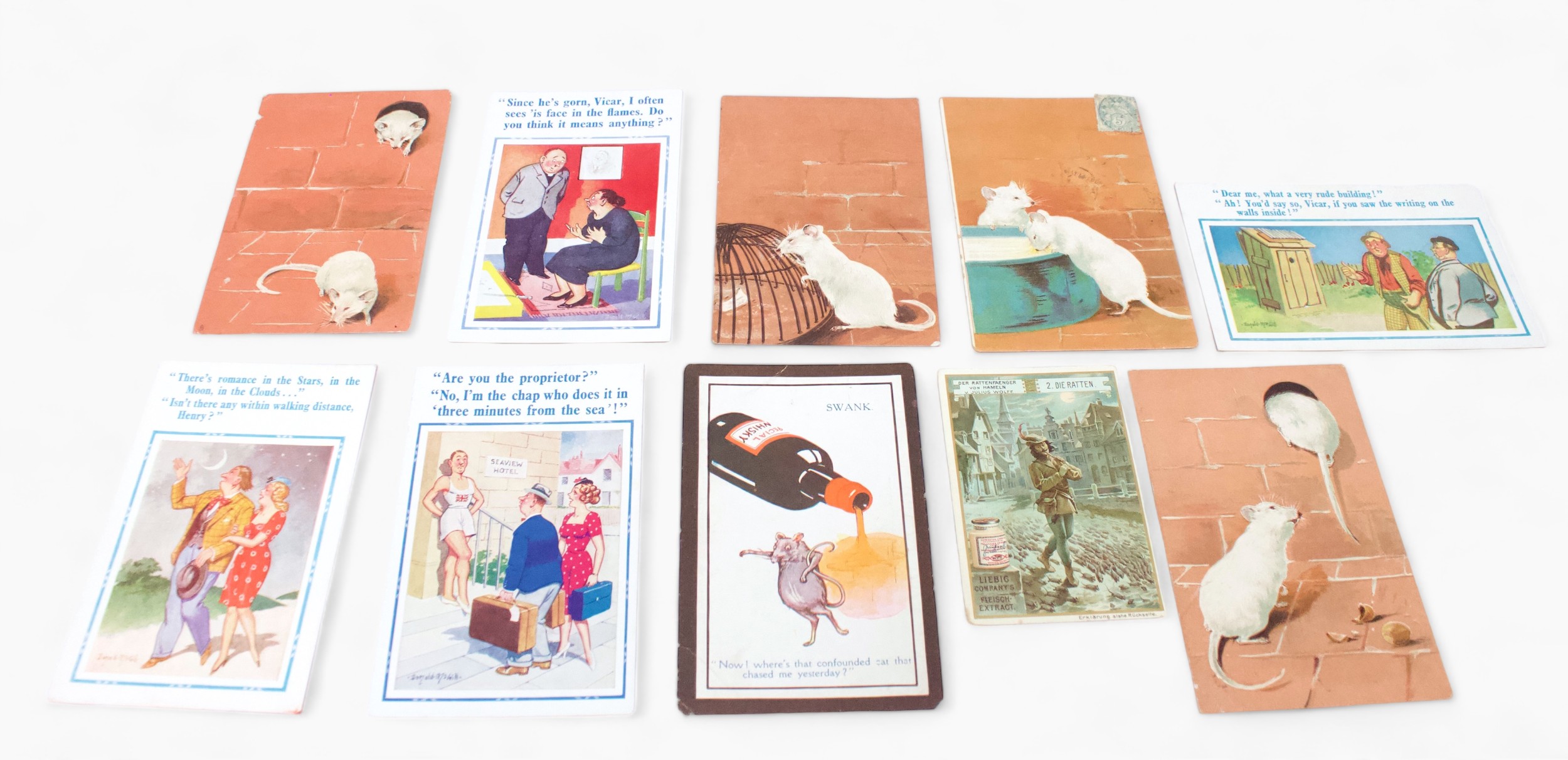 A small collection of assorted loose postcards including approximately 43 humour cards by Donald