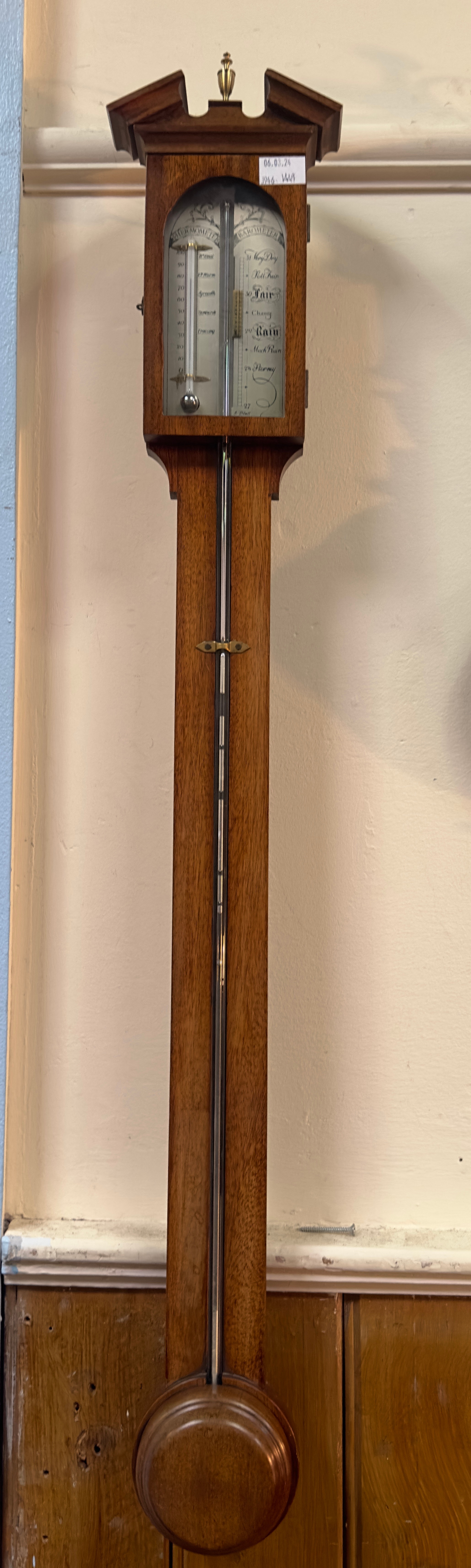 An early 20th Century mahogany cased stick barometer by J. Blatt, Brighton, the silvered register