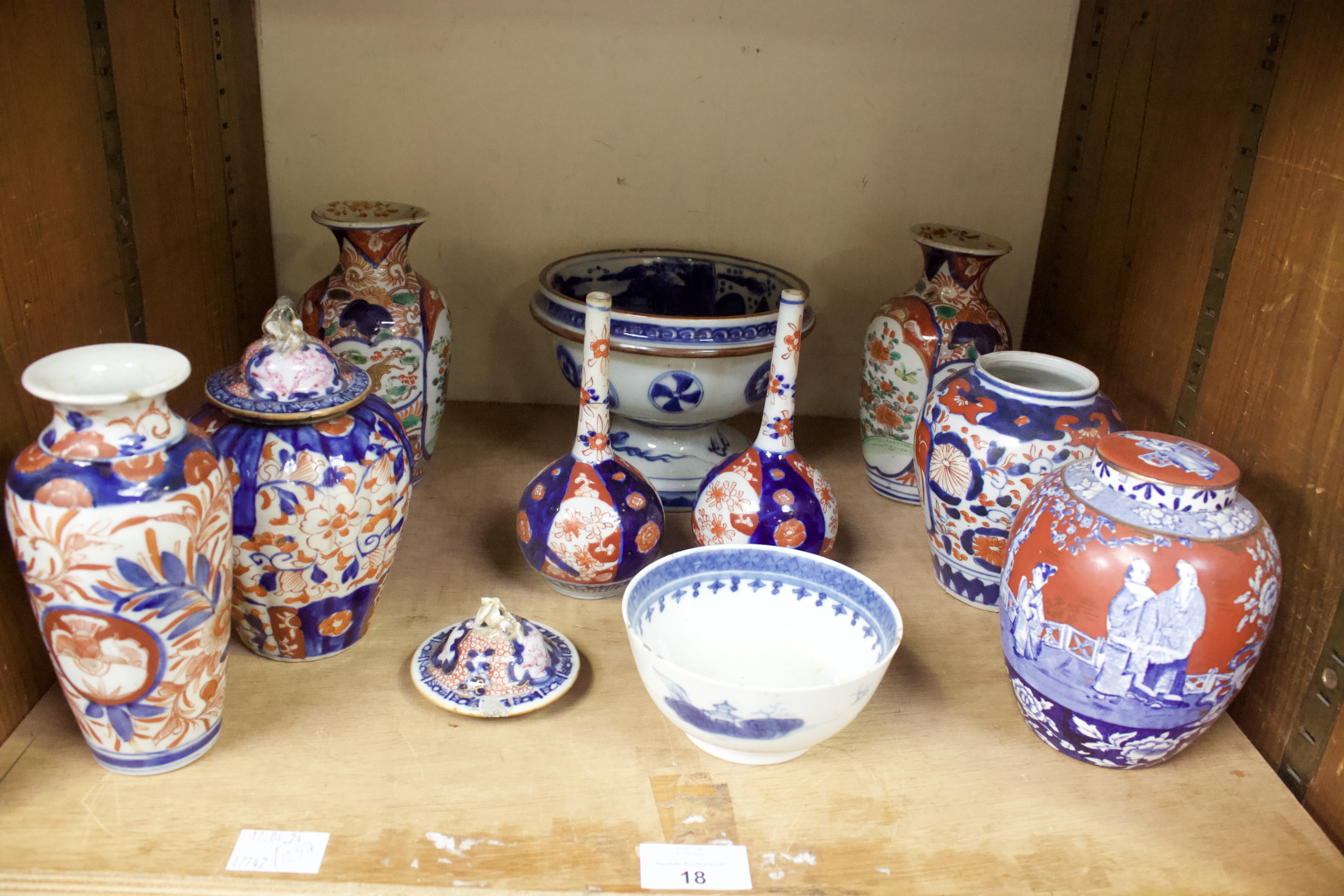 A collection of assorted Oriental and Oriental style ceramics including a Chinese blue and white tea