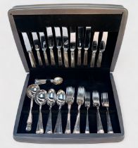 A set of Mappin & Webb silver-plated cutlery include knives, forks, soup spoons, table spoons and