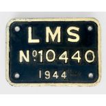 A cast iron tenderplate, LMS No. 10440 - 1944, for an ex Stanier 4-6-0 44818, possibly repainted,