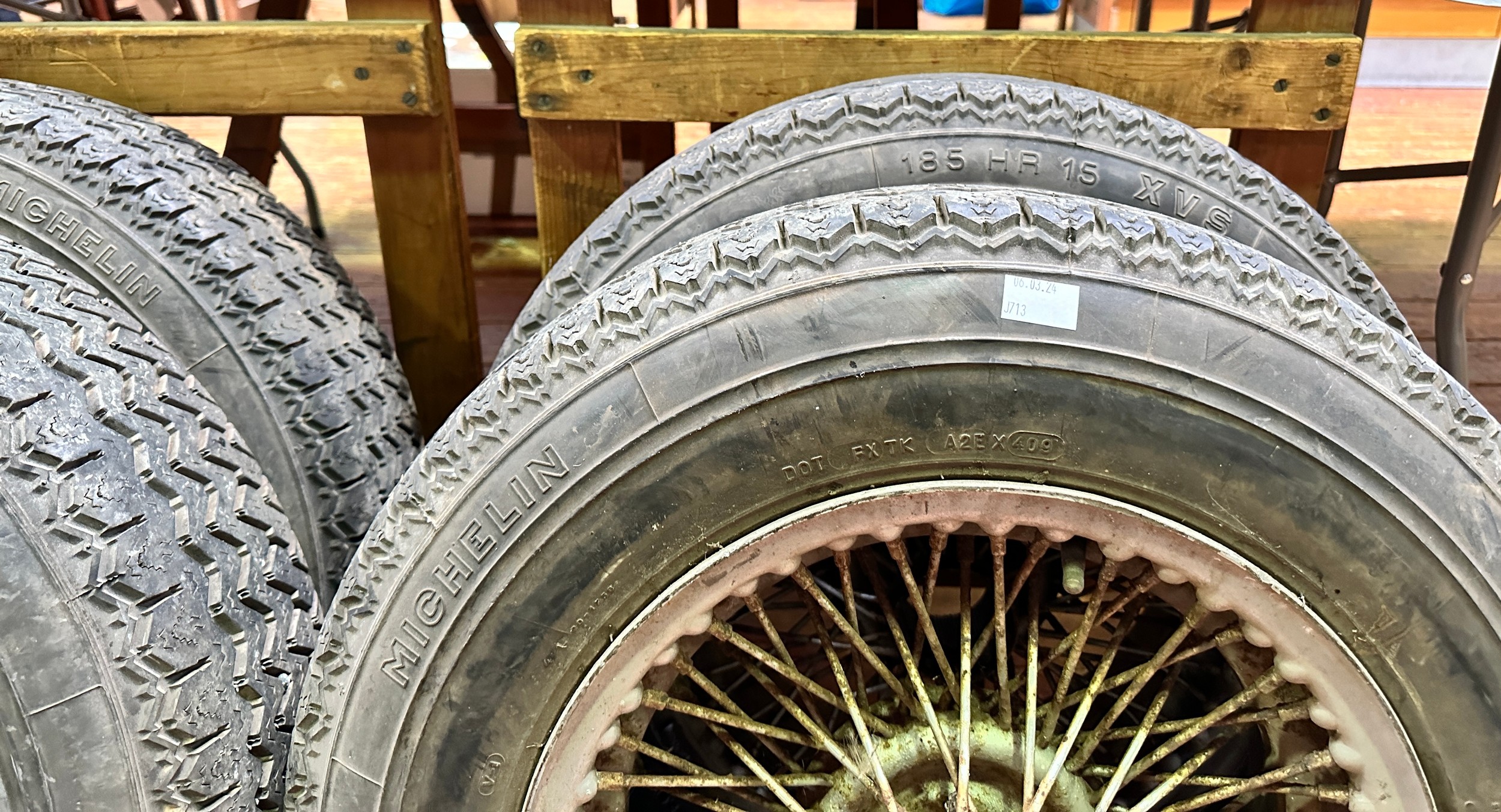 Jaguar E-Type Series 1, a set of four chrome wire wheels, each 41.5cm in diameter, shod with - Image 3 of 3