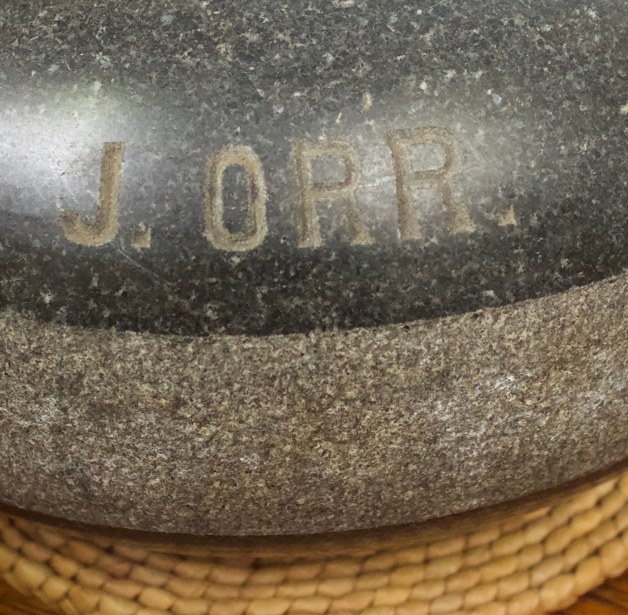 Two various granite curling stones, one with ribbed handle, diamond registration mark and stamped ' - Image 3 of 3
