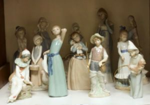 Twelve various porcelain figures, comprising Lladro, NAO, Casades, etc., including, Prissy, Boy