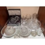 A pair of Waterford Crystal brandy ballons (boxed), a Baccarat Crystal clear glass fruit bowl, an