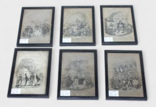 Six various framed illustrations by ‘Phiz’ (Hablot K. Browne) for Dickens’s Pickwick Papers (1836-