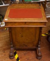 A Victorian burr walnut Davenport desk, with three-quarter pierced fretwork gallery with secret