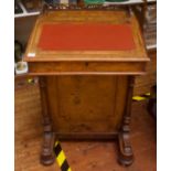 A Victorian burr walnut Davenport desk, with three-quarter pierced fretwork gallery with secret