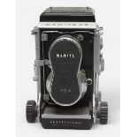 A Mamiya C3 Professional Medium Format TLR Camera, with two 80mm 1:2.8 lenses and branded lens cap