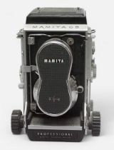 A Mamiya C3 Professional Medium Format TLR Camera, with two 80mm 1:2.8 lenses and branded lens cap