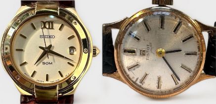 A ladies vintage 9ct gold cased Tissot wristwatch, the silvered dial with applied batons denoting