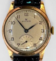 A vintage mid-size 9ct gold cased manual wind, Shock Resisting Rolex wristwatch, C.1950’s, the