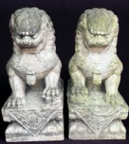 A Pair of Chinese Carved Large Stone Shishi (Fo Dogs/ Temple Dogs), the female dog with paw