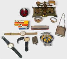 Assorted collectables, comprising, British Rail worker’s hat, silver-plated vesta and stamp case