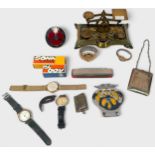 Assorted collectables, comprising, British Rail worker’s hat, silver-plated vesta and stamp case