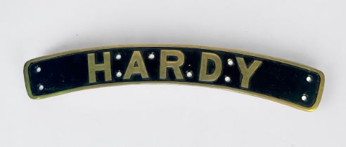 A L.M.S. Jubilee cast brass nameplate ‘Hardy’, 4-6-0 built at Crewe in 1935, originally numbered L.