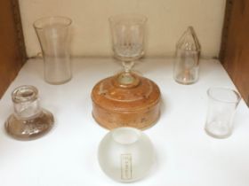 A collection of British Rail (LMS) glass wares, comprising a cut glass sugar dispenser, of conical