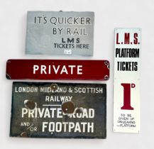 Four various London, Midland & Scottish Railway signs, comprising three enamelled examples,