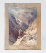 Edward Theodore Compton (1849-1921), Goats negotiating a precarious rocky pass high up in snow-