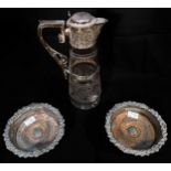 A late Victorian Elkington & Co claret jug, with anthemion cast and silver-plated mounts, cut and