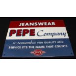 An enamel advertising wall sign for Pepe Jeanswear, 28.5x41cm