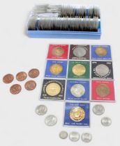 A collection of circulated GB one penny and half-penny coins, eighty-one pennies ranging from 1807-