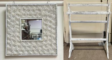 A clam shell 'valentine' mirror, the shells applied as white carnation flowers around a square