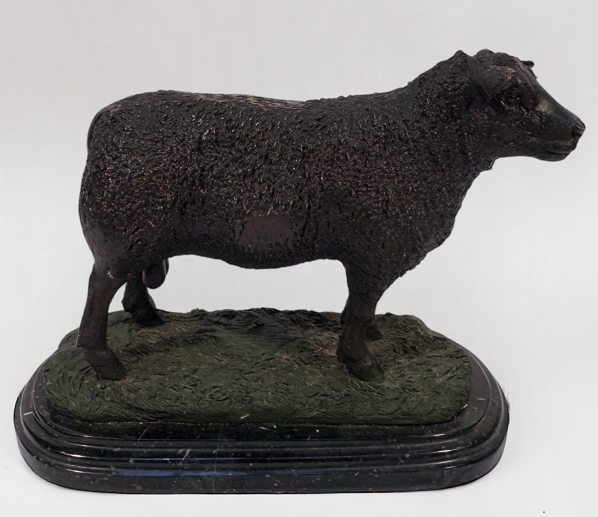 A cast metal verdigris bronzed sculpture of a sheep, signed ‘Jolie Moigniez’, probably after the - Image 2 of 3