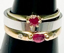 A 14ct yellow gold dress ring, claw-set with a small ruby, together with a 9ct yellow gold ruby