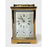A French L'Epée strike repeat alarm carriage clock, the white enamel dial with Roman numerals