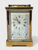 A French L'Epée strike repeat alarm carriage clock, the white enamel dial with Roman numerals