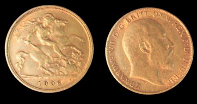 An Edward VII 1906 22ct gold half-sovereign, gross weight approximately 3.9g