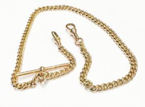 A 9ct gold Albert watch chain and bar with lobster catch at each end, weighs 28.5 grams.