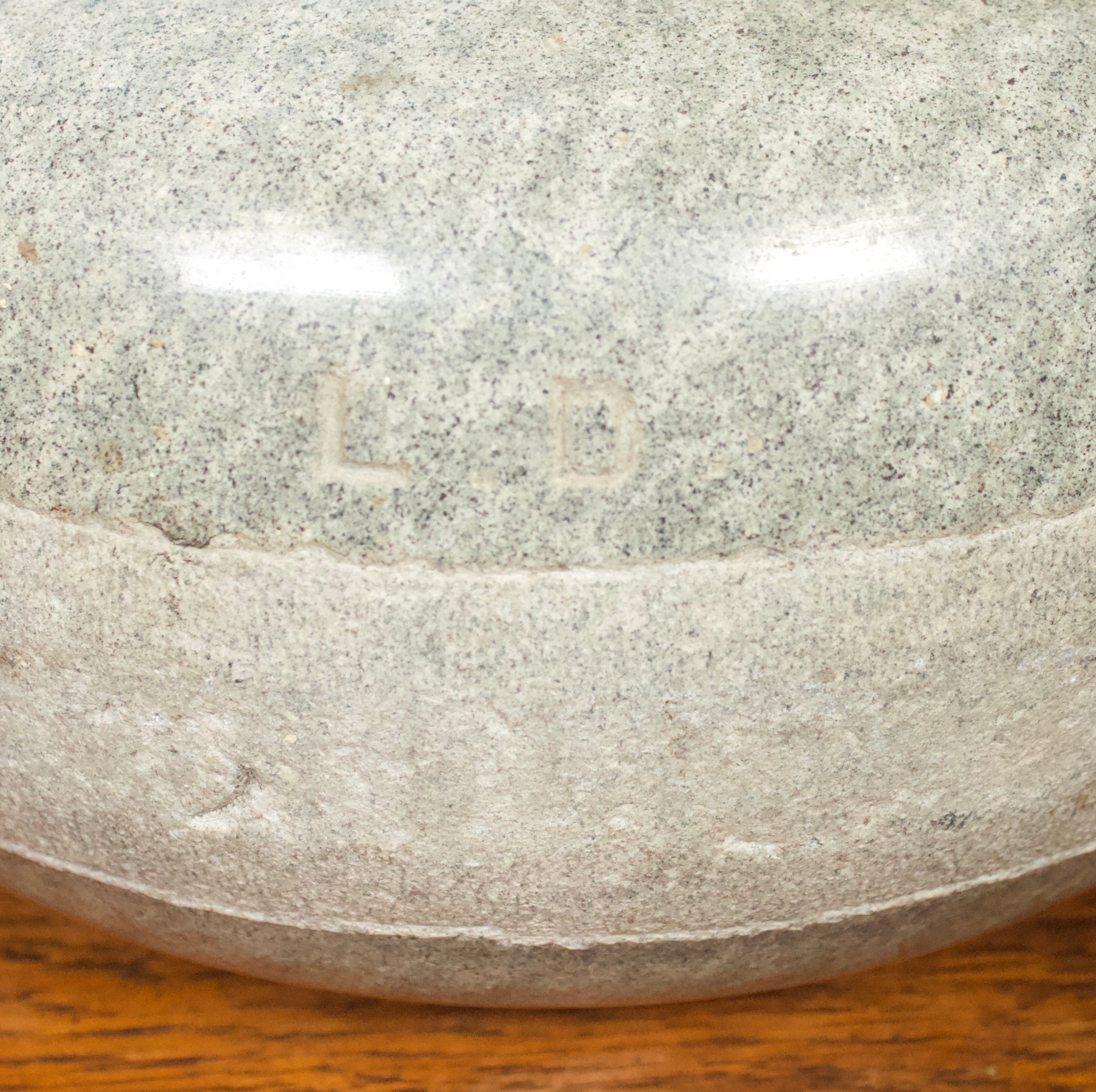 Two various granite curling stones, one with ribbed handle, diamond registration mark and stamped ' - Image 2 of 3