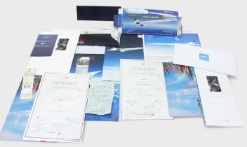 Concorde Interest: Two flight packs with signatures and two sets of Wedgwood pottery Concorde salt &