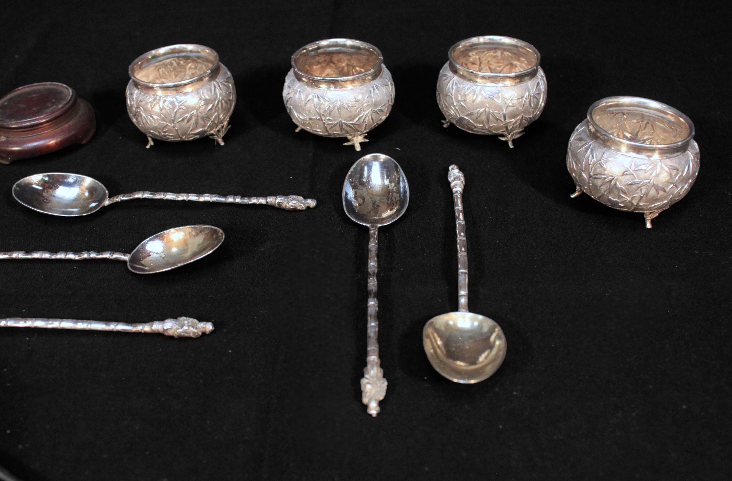 A set of four Chinese Export silver open table salts by Kwong Man Shing, of compressed globular form - Image 2 of 3