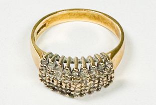 An 18ct yellow gold dress ring, set with 5 x rows of small diamonds, estimated total diamond