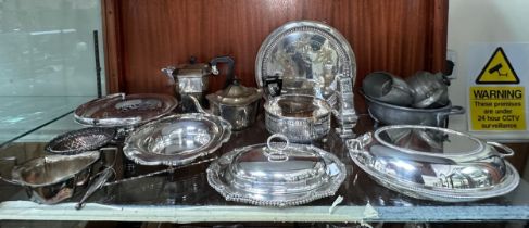 Various silver-plated tablewares including two various covered tureens, pierced baskets and