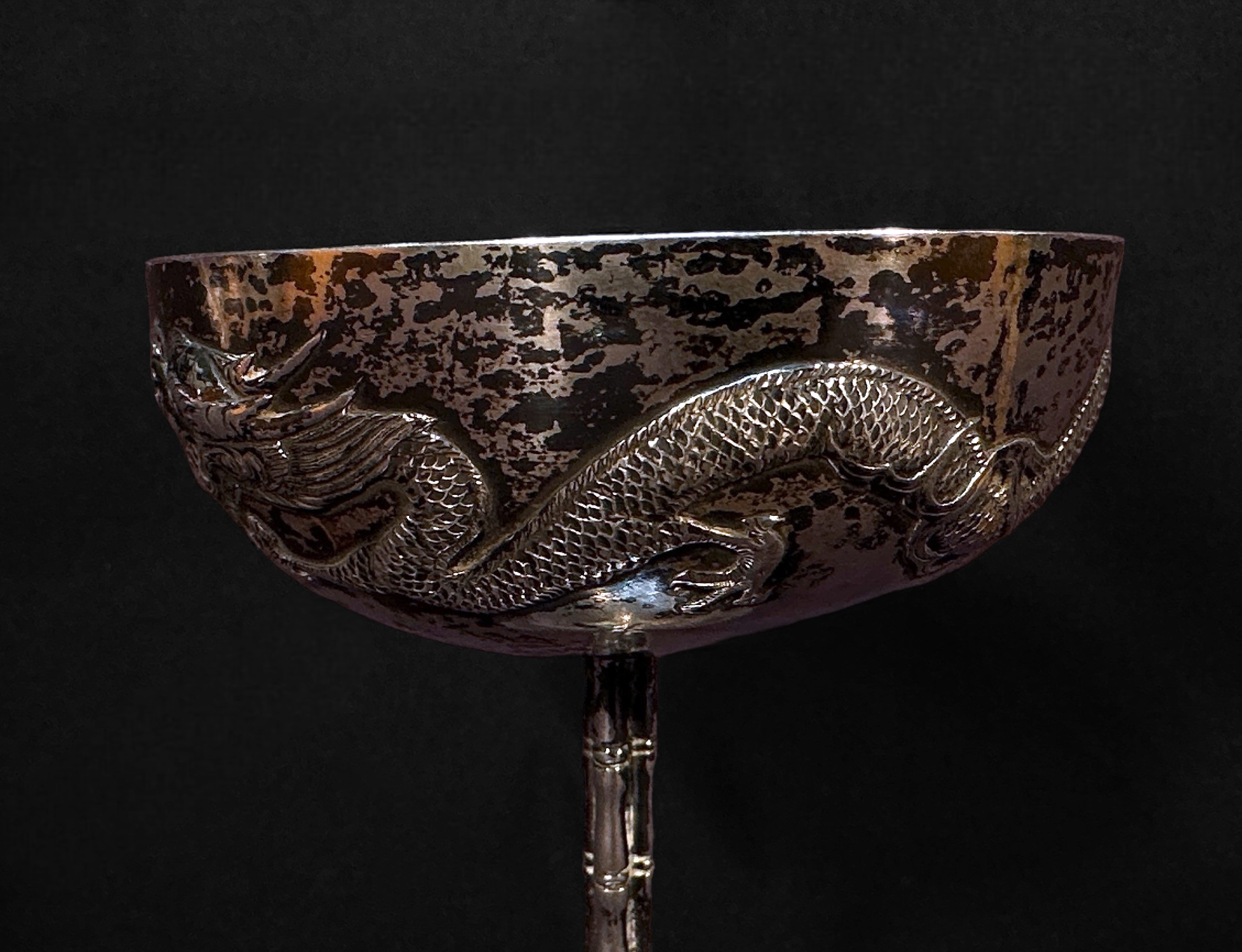 A Chinese Export Silver goblet, with shallow circular bowl embossed and chased with a dragon, the - Image 4 of 4