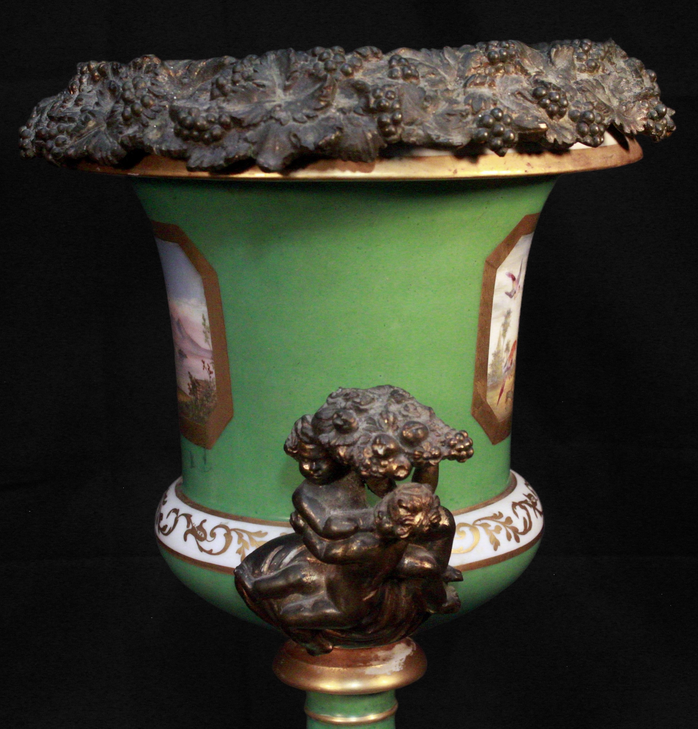 A late 18th century ormolu-mounted Sevres 'style' Porcelain campagna urn, painted in polychrome - Image 2 of 4