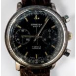A gents Oriosa chronograph wristwatch, the black dial with luminous baton hour markers, minute scale