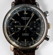 A gents Oriosa chronograph wristwatch, the black dial with luminous baton hour markers, minute scale