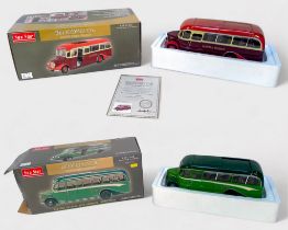 Two boxed Sun Star 1:24 scale die-cast Bedford OB Duple Vista Coaches, comprising, HAA 558 Hants &