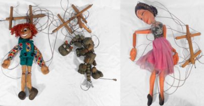 Three 20th Century East Berlin carved and hand-painted marionette string puppets, comprising,