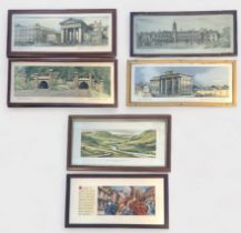 Six railway carriage prints, four from the BR LMR Railway Architecture series circa 1951,