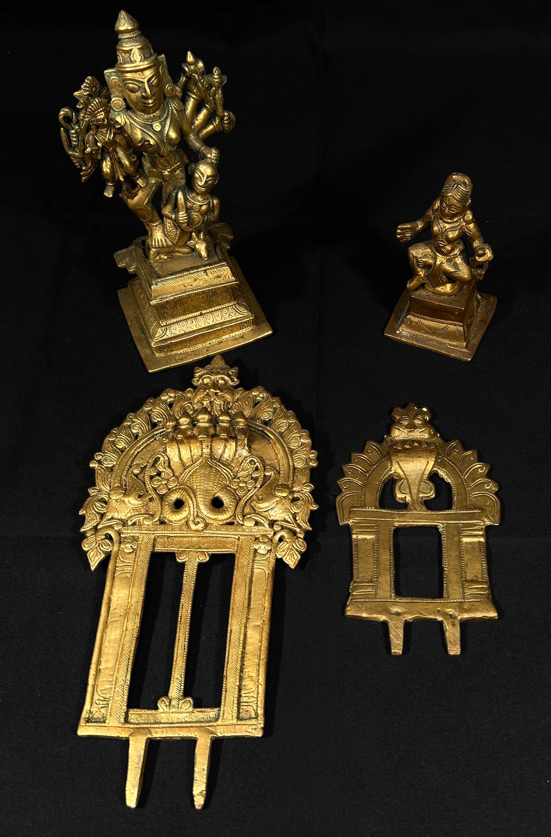 Two copper alloy sculptures of Indian Deities, each with removable back sections, raised on pedestal - Image 2 of 2